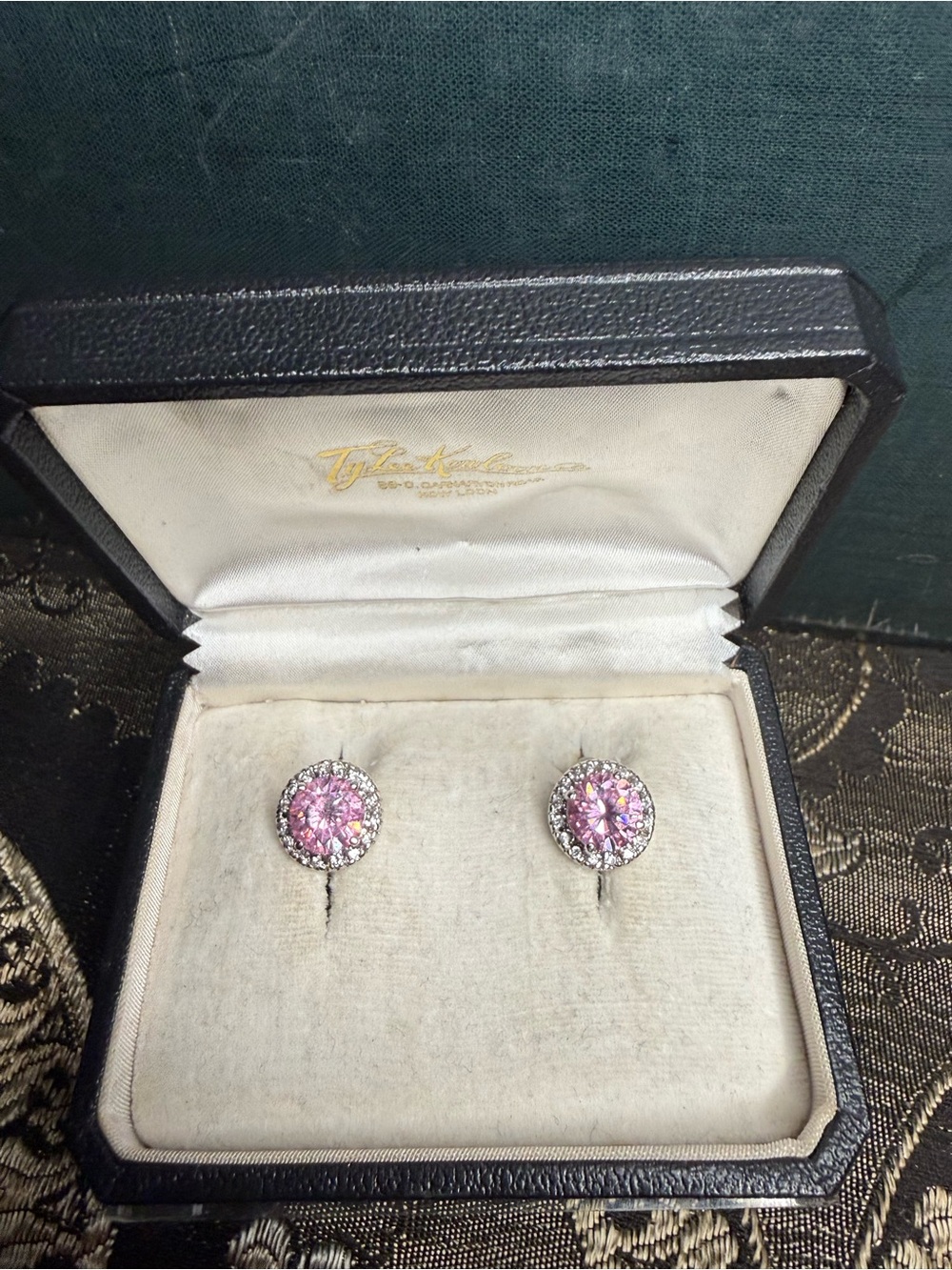 VTG Silver Tone Pink CZ Stud Earrings